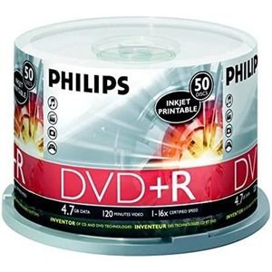 Philips White Inkjet Printable 16X DVD+R Media 50 Pk in Cake Box (DR4I6B50F/17)